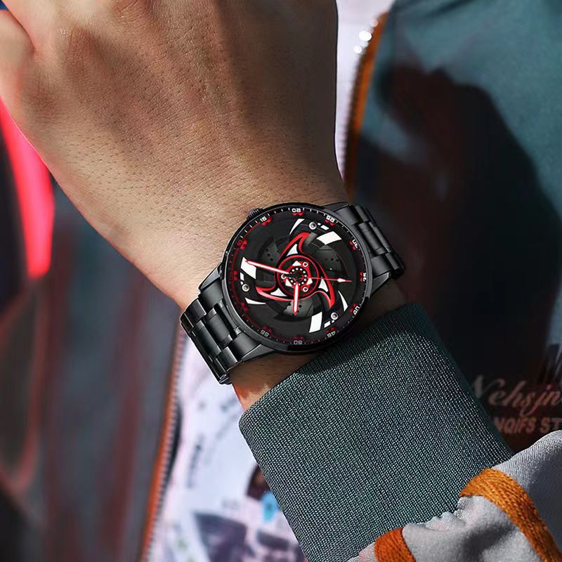 Naruto Sharingan Anime Watch for Men, Uchiha Sasuke Madara Rotating Sharingan Dial Wrist Watch, Stainless Steel Band Quartz Watch, Anime Cosplay Accessory, Collectible Gift for Naruto Fans
