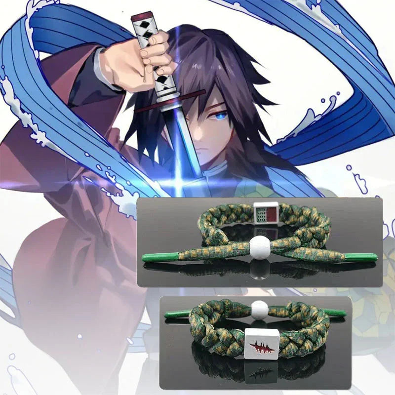 Demon Slayer Anime Braided Bracelet, Tanjiro Nezuko Rengoku Giyuu Cosplay Handmade Woven Rope Bracelet, Adjustable Character Themed Wristband, Anime Fan Collectible Jewelry Gift for Men Women Teens