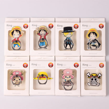 One Piece Anime Phone Ring Holder, Luffy Chopper Sanji & Pirate Skull Logo 360° Rotatable Finger Ring Stand, Universal Adhesive Mobile Phone Grip Kickstand, Cute Anime Phone Accessory Gift for One Piece Fans