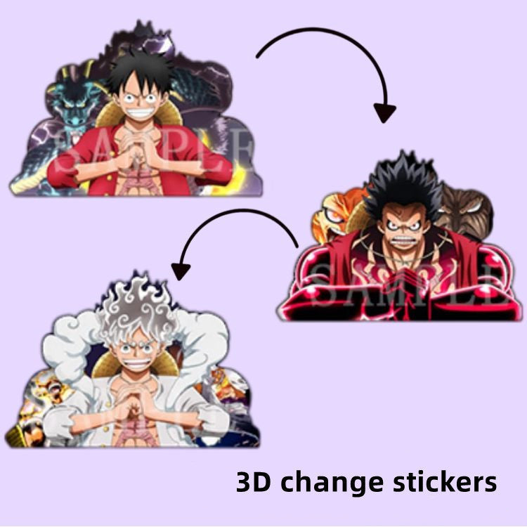 One Piece 3D Motion Stickers, Anime Lenticular Changing Car Stickers, Luffy Zoro Nami Chopper Sanji Waterproof Decals for Car Laptop Water Bottle, One Piece Anime Merch Decor