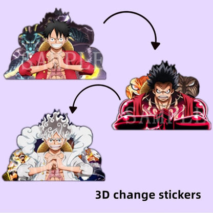 One Piece 3D Motion Stickers, Anime Lenticular Changing Car Stickers, Luffy Zoro Nami Chopper Sanji Waterproof Decals for Car Laptop Water Bottle, One Piece Anime Merch Decor