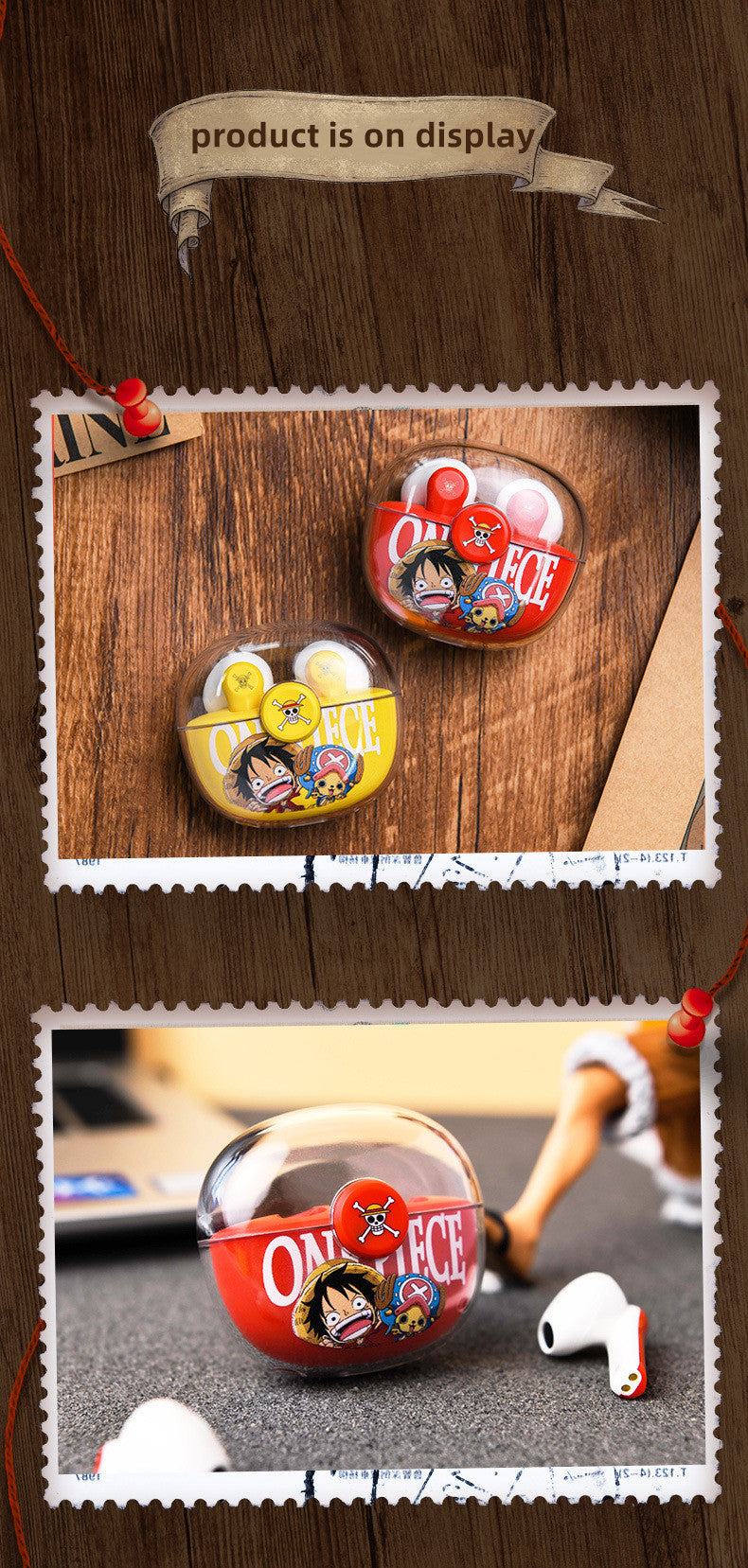 One Piece Monkey D. Luffy Tony Tony Chopper True Wireless Bluetooth 5.3 Earbuds Smart Touch Control Half‑in‑Ear Headphones with Transparent Charging Case Anime Gift For Fans