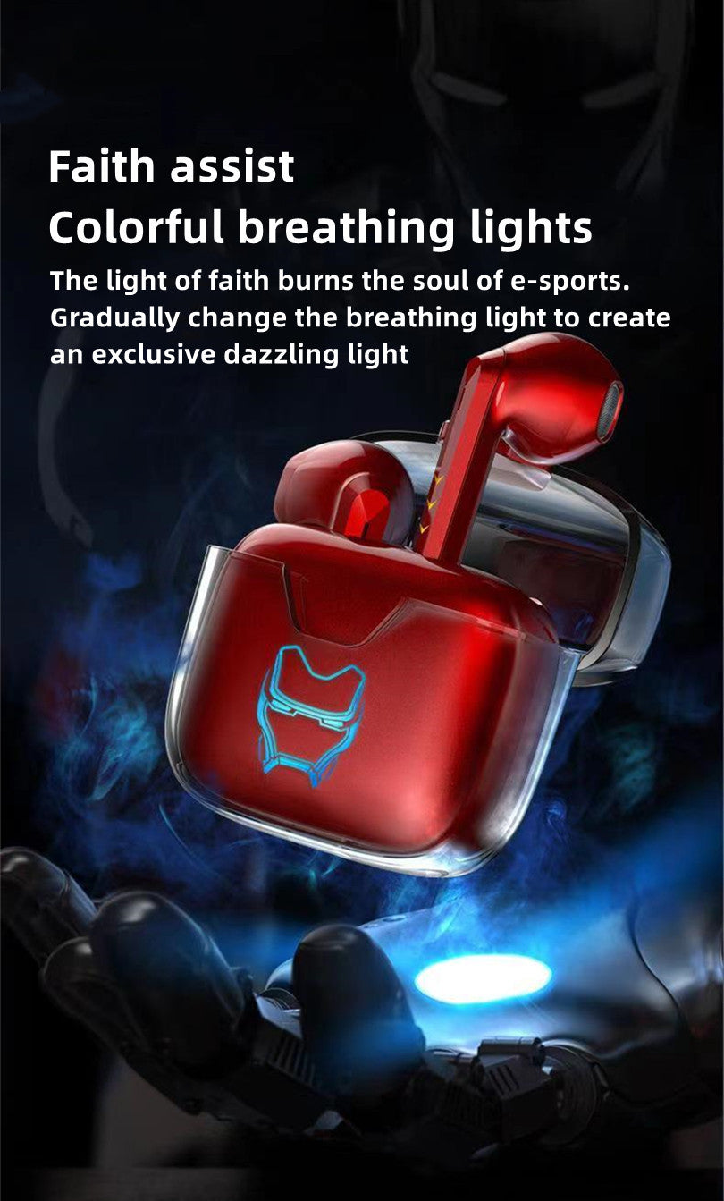 Marvel TWS True Wireless Bluetooth Earbuds, Iron Man Black Panther Semi In-ear Earphones, Transparent Charging Case Marvel Stereo Headphones, Portable Marvel Collectible Earbuds, Gift for Marvel Superhero Fans