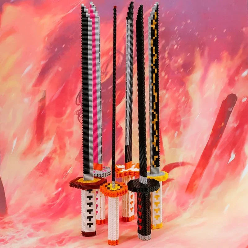 Demon Slayer Building Block Katana Sword, Anime Nichirin Sword Model Kit with Display Stand, Cosplay Prop Assembly Bricks, Tanjiro Zenitsu Giyuu Shinobu Sword Building Toy, Anime Collectible Decor Gift