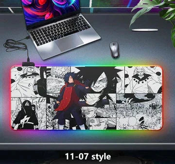 Naruto Anime RGB Large Gaming Mouse Pad, Extended LED Glowing Desk Mat, Non-Slip Rubber Base, Waterproof Big Keyboard Mousepad for PC Gamer, Anime Desk Decor Gift