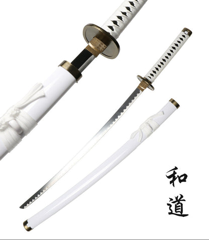 One Piece Roronoa Zoro Katana Replica, Anime Cosplay Prop Sword, Wado Ichimonji Sandai Kitetsu Shusui, Wooden Blade Samurai Sword with Scabbard, Sword Stand and Belt for Cosplay Display