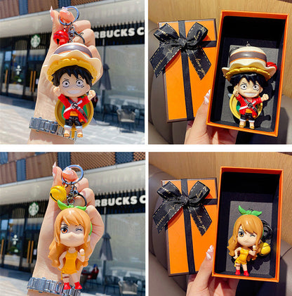 One Piece Figure Keychain, Anime Luffy Zoro Nami Sanji Law Sabo 3D PVC Doll Key Ring, Cute Cartoon Backpack Pendant Bag Charm, Collectible Keychain Gift for One Piece Anime Fans
