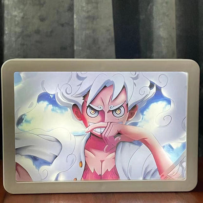 One Piece Anime LED Light Box, Luffy Gear 5 Zoro 3D Paper Cut Shadow Box Lamp, Anime Character Picture Frame Night Light, USB Powered Desk Light, Bedroom Wall Decor Collectible Gift for Anime Fans