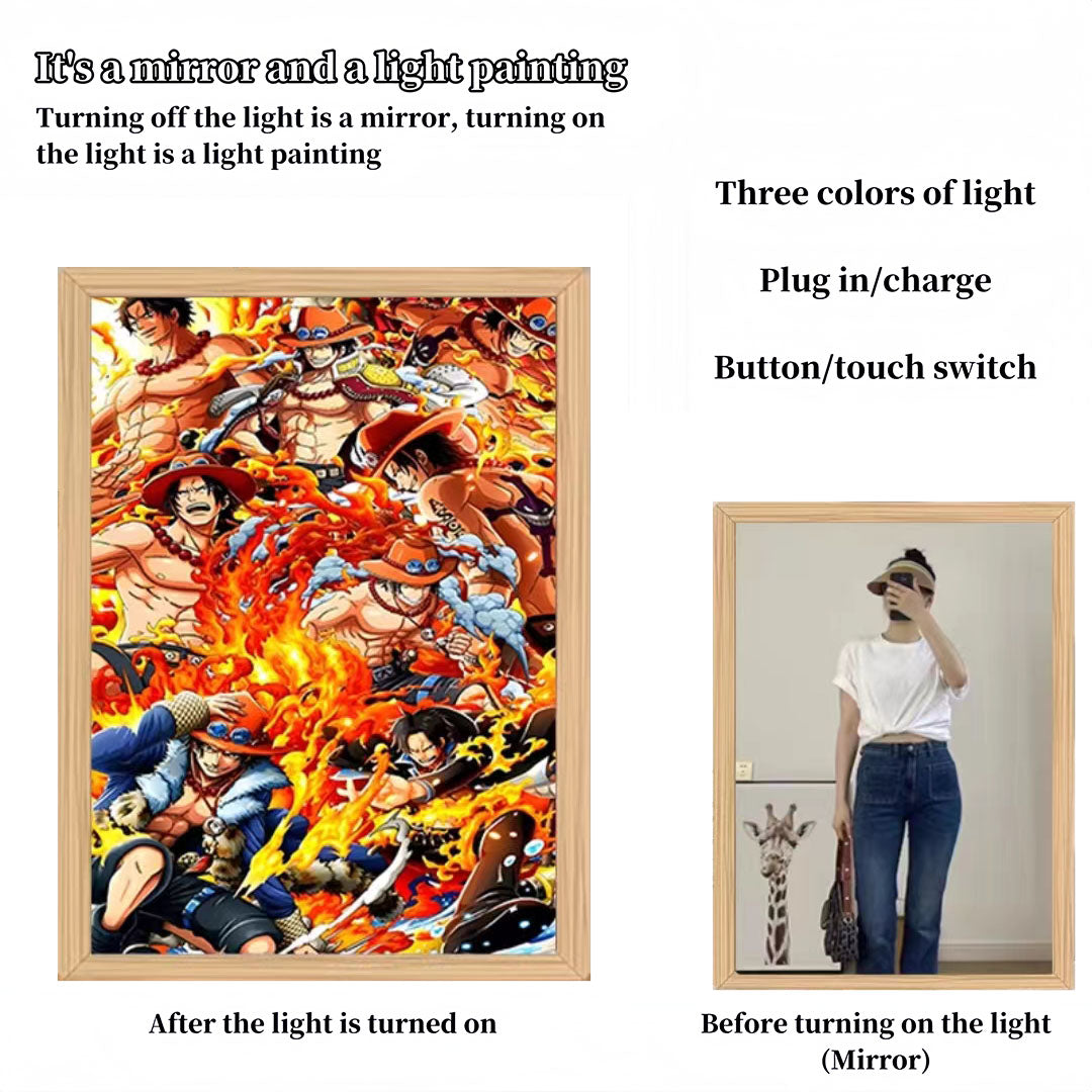 One Piece Anime LED Light Up Painting, Luffy Zoro Sanji Nami Framed Light Canvas Wall Art, Anime Poster Lamp, Wooden Frame Illuminated Wall Decor, One Piece Fan Room Decoration Gift