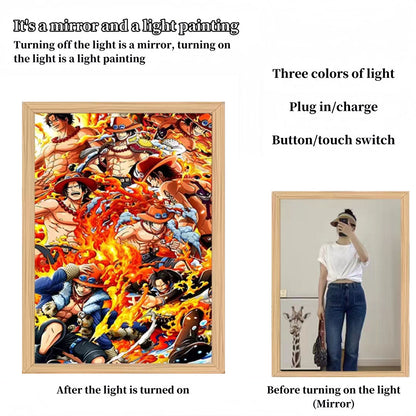 One Piece Anime LED Light Up Painting, Luffy Zoro Sanji Nami Framed Light Canvas Wall Art, Anime Poster Lamp, Wooden Frame Illuminated Wall Decor, One Piece Fan Room Decoration Gift