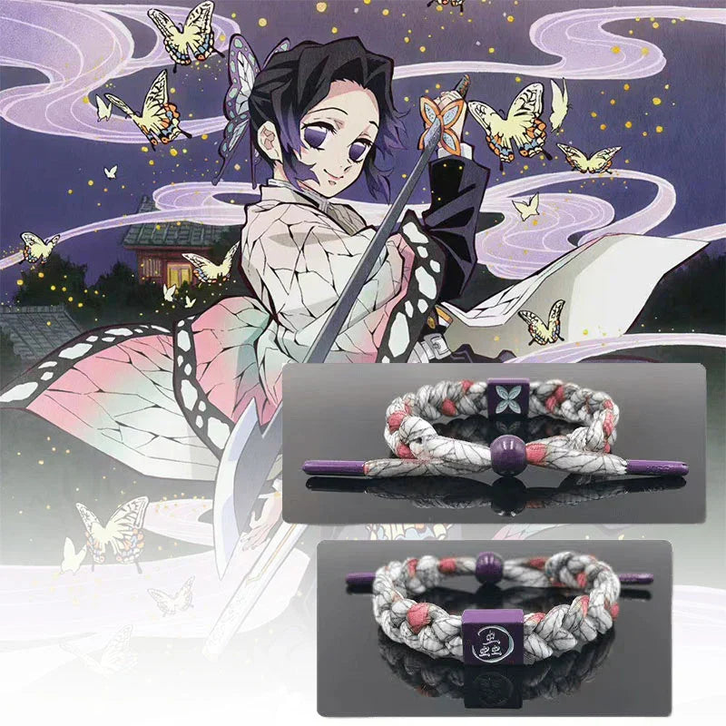 Demon Slayer Anime Braided Bracelet, Tanjiro Nezuko Rengoku Giyuu Cosplay Handmade Woven Rope Bracelet, Adjustable Character Themed Wristband, Anime Fan Collectible Jewelry Gift for Men Women Teens