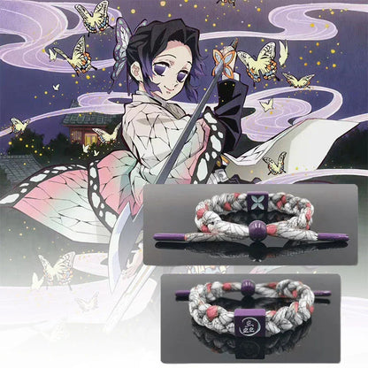Demon Slayer Anime Braided Bracelet, Tanjiro Nezuko Rengoku Giyuu Cosplay Handmade Woven Rope Bracelet, Adjustable Character Themed Wristband, Anime Fan Collectible Jewelry Gift for Men Women Teens