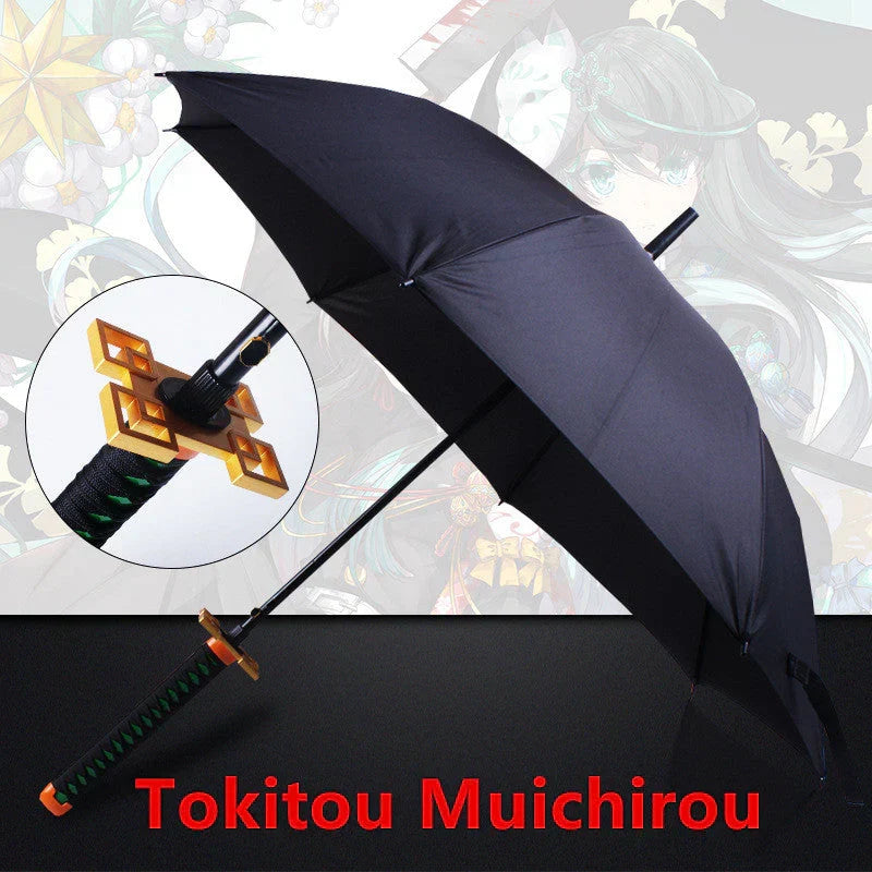 Demon Slayer Nichirin Sword Umbrella, Anime Katana Shaped Long Handle Umbrella, Tanjiro Zenitsu Giyuu Rengoku Samurai Sword Umbrella, Cosplay Prop Rain Sun Umbrella, Anime Collectible Gift for Fans