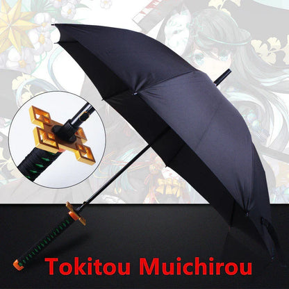 Demon Slayer Nichirin Sword Umbrella, Anime Katana Shaped Long Handle Umbrella, Tanjiro Zenitsu Giyuu Rengoku Samurai Sword Umbrella, Cosplay Prop Rain Sun Umbrella, Anime Collectible Gift for Fans