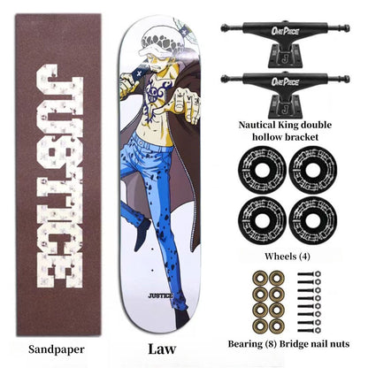 One Piece Anime Complete Skateboard Set, 7 Layer Maple Double Kick Skate Board, Luffy Zoro Sanji Nami Chopper Print Skateboard, Anime Collectible Skateboard for Teens Adults, One Piece Fan Gift