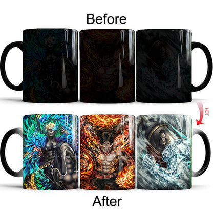 One Piece Heat Changing Magic Mug, Anime Luffy Gear5 Zoro Sanji Color Changing Coffee Cup, 11oz Heat Sensitive Ceramic Tea Mug, Hot Water Activated Magic Cup, One Piece Anime Fan Birthday Holiday Gift