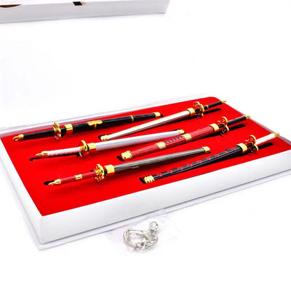 One Piece Anime Metal Weapon Model Gift Box Set, Mini Katana Sword, Skull Brooch, Ring & Pendant Collection Kit, One Piece Cosplay Accessory Desktop Ornament, Collectible Gift for One Piece Fans