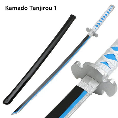 Demon Slayer Cosplay Nichirin Sword, Bamboo Blade Katana Replica, Anime Demon Slayer Prop Sword with Scabbard and Belt, Tanjiro Zenitsu Rengoku Giyuu Cosplay Weapon for Halloween