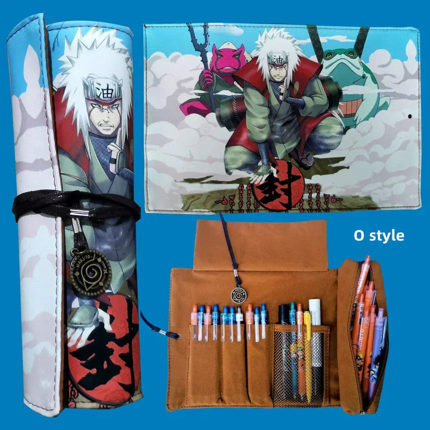 Naruto Anime Roll Up Pencil Case, Scroll Style Pen Bag, Portable Stationery Holder, Large Capacity Pouch, School Office Supplies Gift for Students Anime Fans