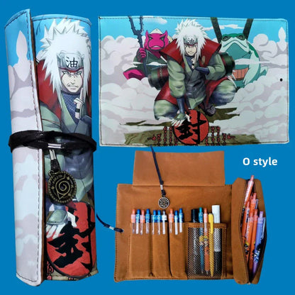 Naruto Anime Roll Up Pencil Case, Scroll Style Pen Bag, Portable Stationery Holder, Large Capacity Pouch, School Office Supplies Gift for Students Anime Fans