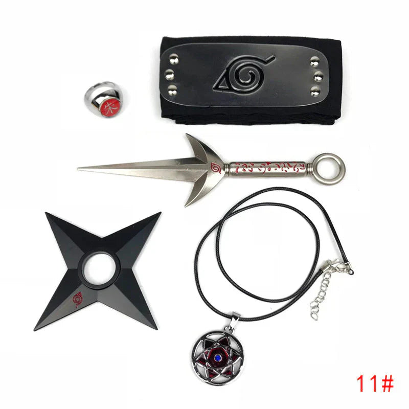 Naruto Cosplay Accessories Set, Metal Kunai Shuriken Leaf Village Headband, Sharingan Ring Necklace, Anime Ninja Prop Kit, Naruto Costume Collection Gift for Fans