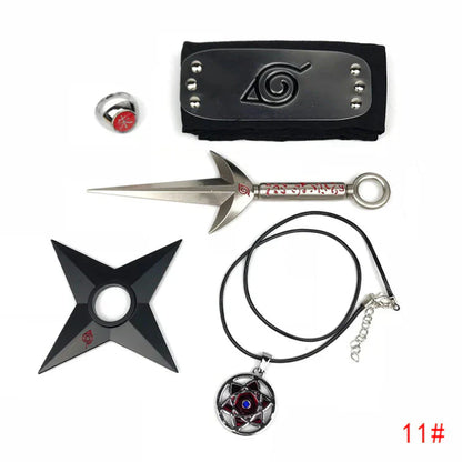 Naruto Cosplay Accessories Set, Metal Kunai Shuriken Leaf Village Headband, Sharingan Ring Necklace, Anime Ninja Prop Kit, Naruto Costume Collection Gift for Fans