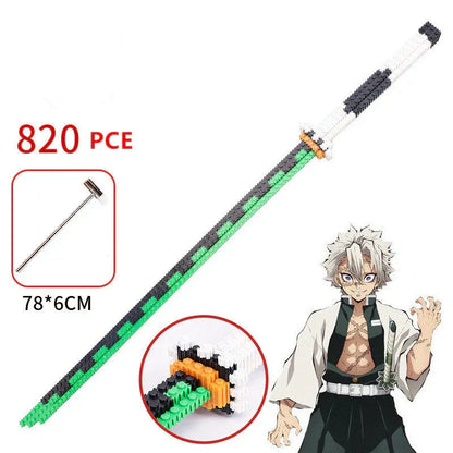 Demon Slayer Nichirin Sword Building Blocks Set, Anime Katana Model Bricks with Display Stand, Tanjiro Rengoku Shinobu Giyuu Sword Building Kit, Collectible Cosplay Prop, Gift for Anime Fans & Block Lovers