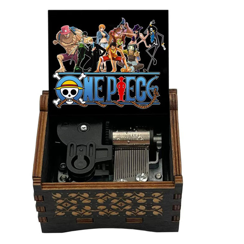 One Piece Monkey D Luffy Roronoa Zoro Nami Sanji Wooden Hand Crank Music Box, Bink's Sake Melody Collectible Decor Music Box Gift for Anime Fans