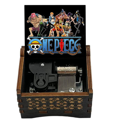One Piece Monkey D Luffy Roronoa Zoro Nami Sanji Wooden Hand Crank Music Box, Bink's Sake Melody Collectible Decor Music Box Gift for Anime Fans