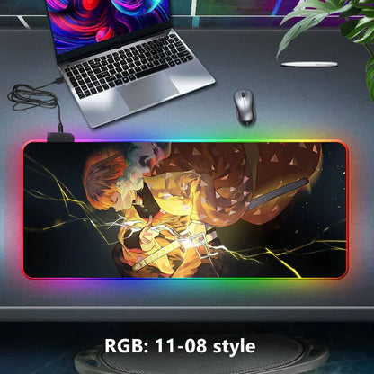 Demon Slayer RGB Gaming Mouse Pad, Large Extended Anime Desk Mat, LED Glowing Non-Slip Rubber Keyboard Pad, Multiple Nezuko Tanjiro Designs, Waterproof Desk Pad for PC Gamers