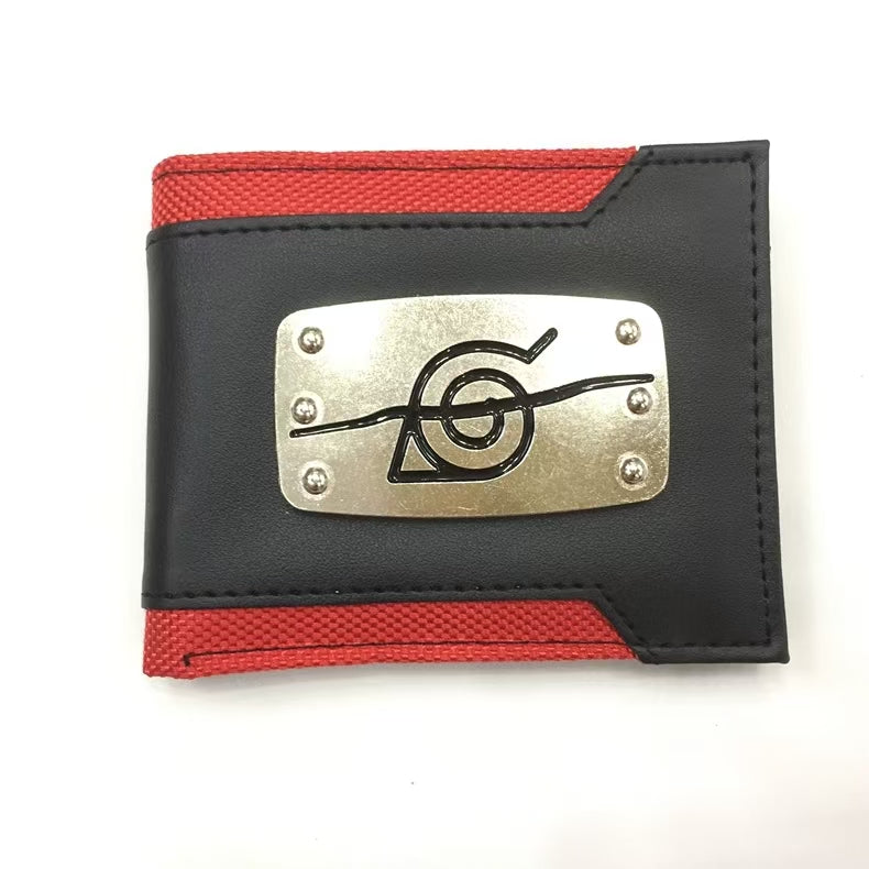 Naruto Anime Bifold Wallet, Akatsuki Red Cloud Leaf Village Symbol PU Leather Short Purse, Card Holder Cash Pocket Coin Pocket, Naruto Cosplay Anime Merch Wallet Gift for Naruto Fans
