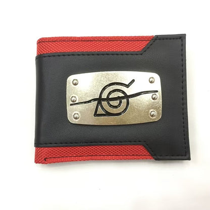 Naruto Anime Bifold Wallet, Akatsuki Red Cloud Leaf Village Symbol PU Leather Short Purse, Card Holder Cash Pocket Coin Pocket, Naruto Cosplay Anime Merch Wallet Gift for Naruto Fans