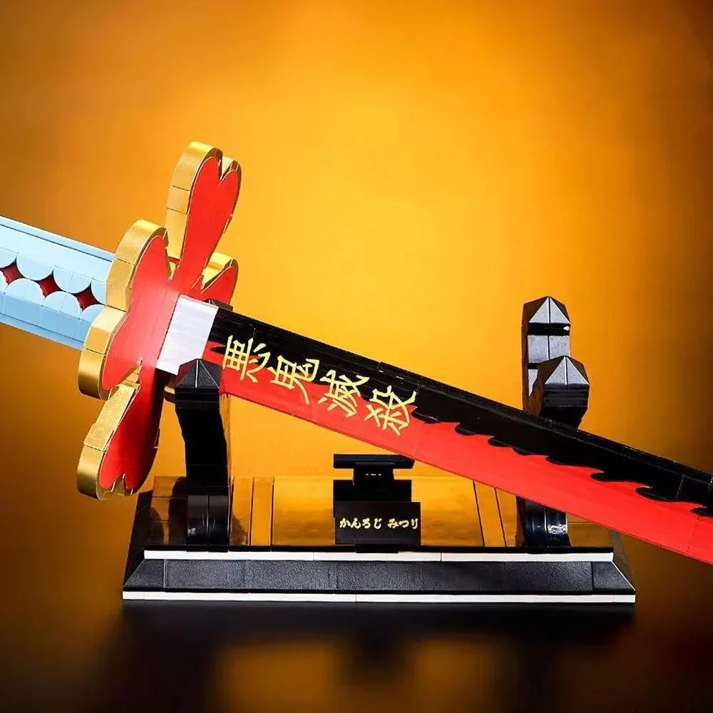 Demon Slayer Nichirin Sword Building Block Set, Kanroji Mitsuri Anime Katana Model with Display Stand, Cosplay Samurai Sword Bricks Kit, Collectible Building Toy for Demon Slayer Fans