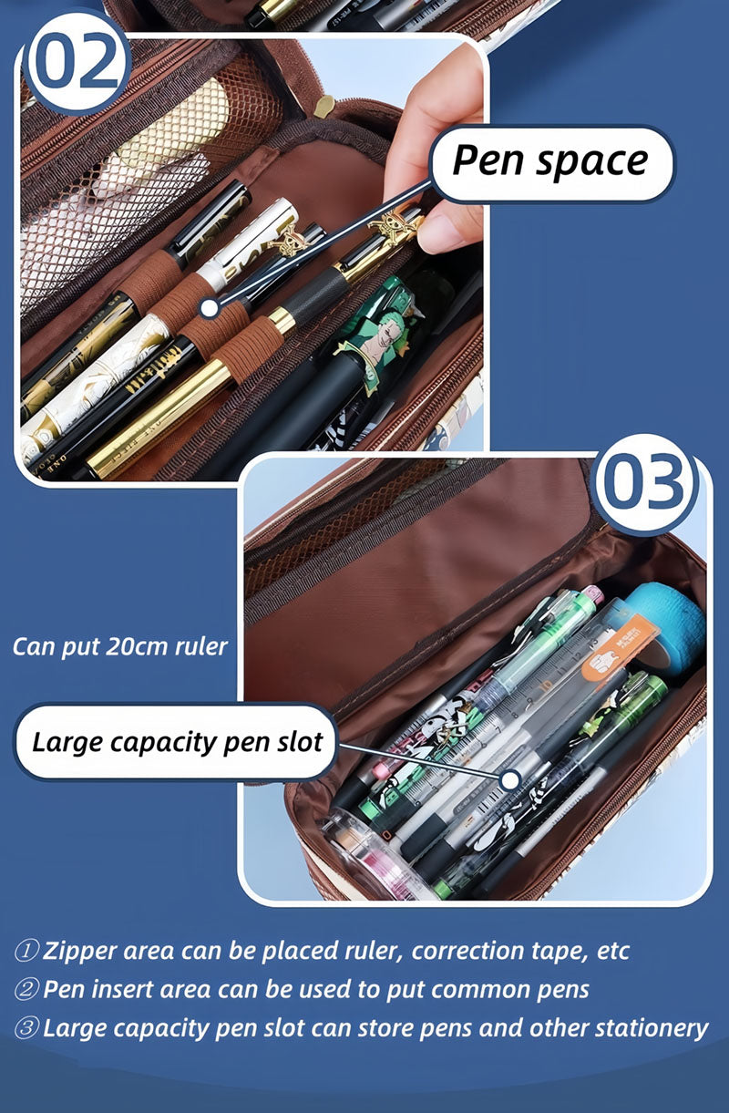 One Piece Anime Pencil Case, Luffy Zoro Sanji Chopper Wanted Poster Large Capacity Pen Bag, Multi-layer Canvas Stationery Storage Pouch, Anime School Supplies Gift for One Piece Fans