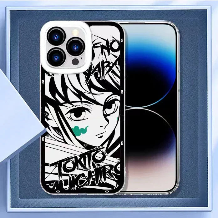 Demon Slayer Black White Manga Panel Phone Case, Tanjiro Mitsuri Muichiro Sketch Art Clear Transparent TPU Shockproof Slim Protective Phone Cover, Kimetsu no Yaiba Anime Manga Phone Shell for iPhone, Demon Slayer Fan Merch Gift