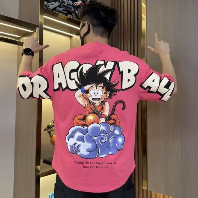 Dragon Ball Kid Goku T-Shirt, Anime Kame Cloud Graphic Oversized Short Sleeve Tee, Casual Loose Fit Cotton Tshirt for Men Women, Dragon Ball Z Fan Anime Shirt Gift