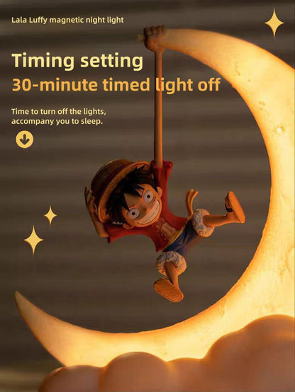One Piece Luffy Moon Cloud Night Light, Anime Luffy Figure Swing LED Table Lamp, Warm Soft Light USB Charging Bedside Decor Lamp, One Piece Anime Merch Nightlight Gift for One Piece Fans