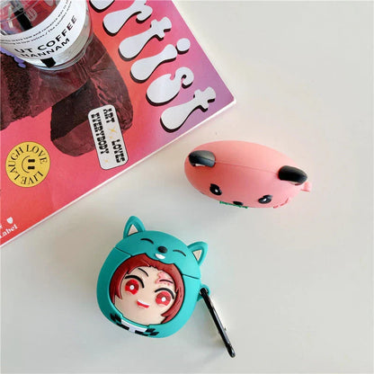 Demon Slayer Anime Airpods Case, Cute 3D Cartoon Silicone Protective Cover for AirPods 1/2, AirPods Pro 1/2, Tanjiro Nezuko Zenitsu Earphone Skin, Shockproof Earbud Case with Keychain, Anime Fan Gift