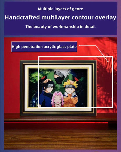 Naruto Team 7 Kakashi 3D Paper Cut Shadow Box Framed Art, Handmade Layered Papercraft Wall Decor, Anime Picture Frame, Fan Collectible Room Decor Gift
