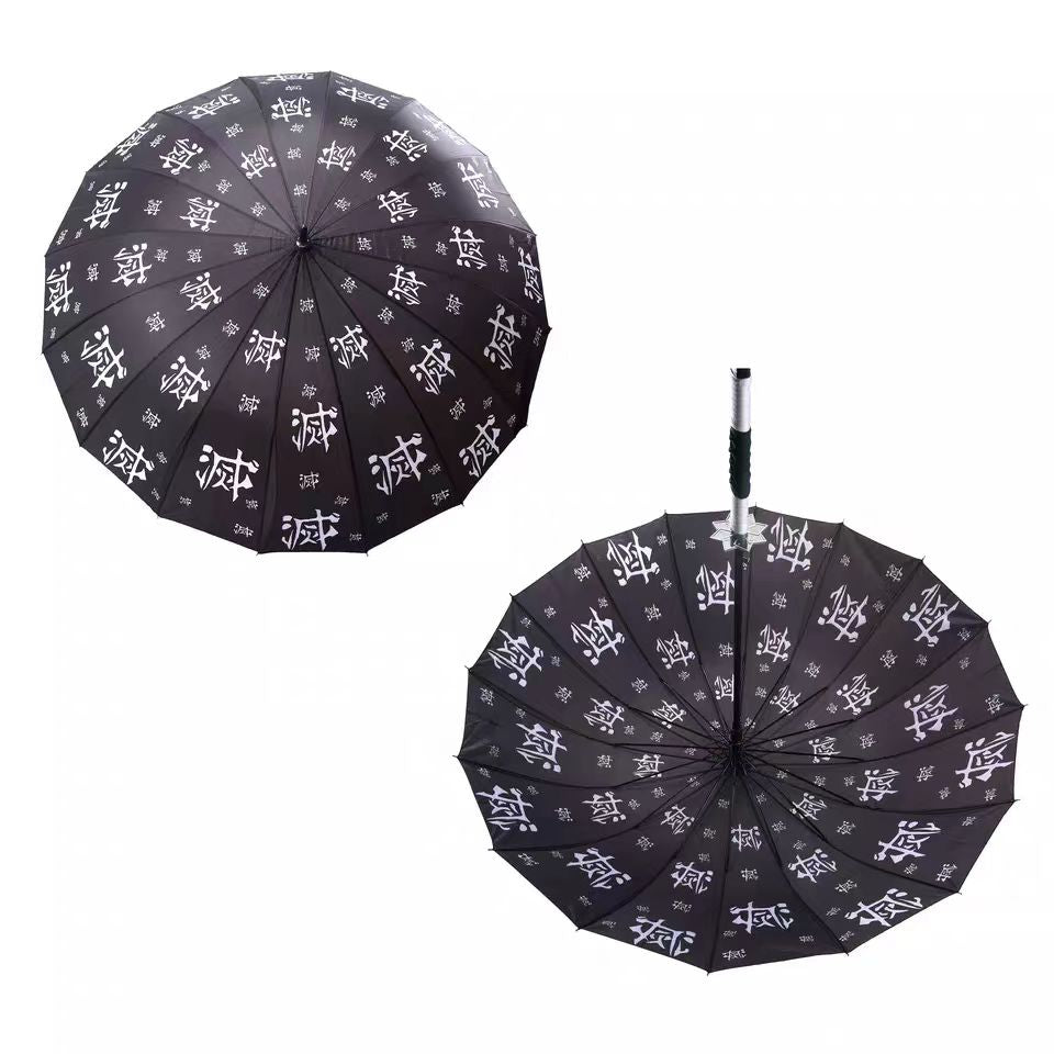 Demon Slayer Anime Sword Umbrella, Katana Shape Handle Long Rain Umbrella, Tanjirou Zenitsu Shinobu Pattern Parasol, Windproof Sun Rain Umbrella, Demon Slayer Cosplay Merch Gift for Anime Fans