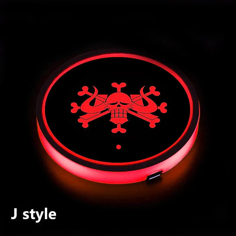 Naruto One Piece Car Accessory Gift，Anime Sharingan LED Car Cup Holder Coaster, Intelligent Sensor Light Up Cup Mat, USB Rechargeable, Multi-Color Changing Car Interior Decor.