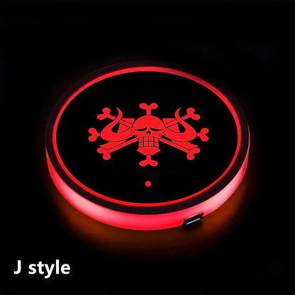 Naruto One Piece Car Accessory Gift，Anime Sharingan LED Car Cup Holder Coaster, Intelligent Sensor Light Up Cup Mat, USB Rechargeable, Multi-Color Changing Car Interior Decor.