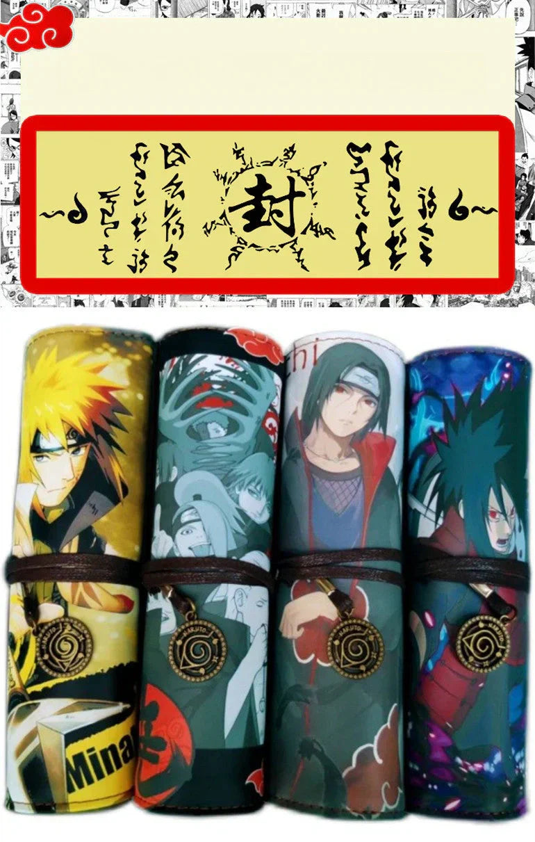 Naruto Anime Roll Up Pencil Case, Scroll Style Pen Bag, Portable Stationery Holder, Large Capacity Pouch, School Office Supplies Gift for Students Anime Fans