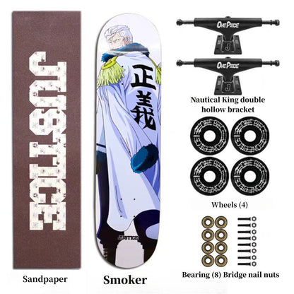 One Piece Anime Complete Skateboard Set, 7 Layer Maple Double Kick Skate Board, Luffy Zoro Sanji Nami Chopper Print Skateboard, Anime Collectible Skateboard for Teens Adults, One Piece Fan Gift