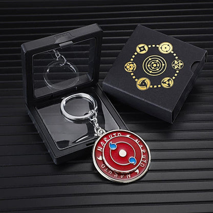 Naruto Anime Sharingan Rotatable Keychain, Uchiha Clan Rotating Sharingan Metal Key Ring, Akatsuki Red Cloud Pendant, Anime Cosplay Accessory, Collectible Key Chain Gift for Naruto Fans