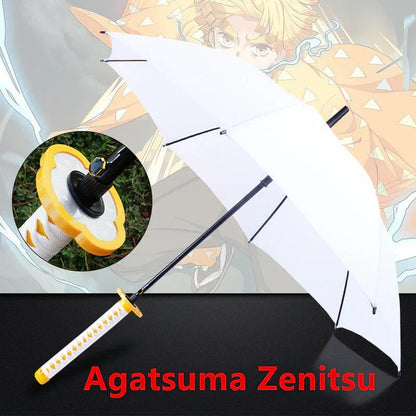 Demon Slayer Nichirin Sword Umbrella, Anime Katana Shaped Long Handle Umbrella, Tanjiro Zenitsu Giyuu Rengoku Samurai Sword Umbrella, Cosplay Prop Rain Sun Umbrella, Anime Collectible Gift for Fans