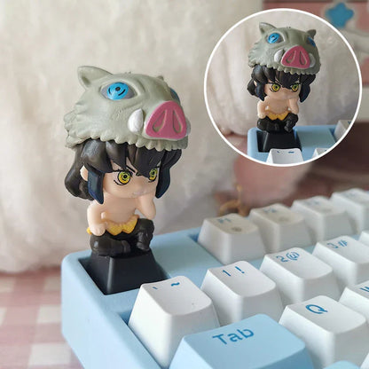Demon Slayer Anime Keycap Set, 3D Handmade Resin Artisan Keycaps, Tanjiro Nezuko Zenitsu Inosuke Custom ESC Key Cap, Cherry MX Switch Decorative Keycap for Mechanical Keyboard