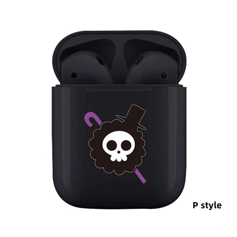 One Piece Anime TWS Wireless Earbuds, Luffy Zoro Sanji Chopper Skull Logo Printed Bluetooth Earphones, Stereo In-Ear Headphones with Portable Charging Case, Anime Fan Gift Wireless Headset