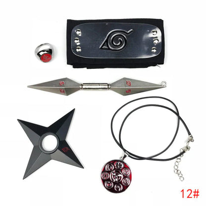 Naruto Cosplay Accessories Set, Metal Kunai Shuriken Leaf Village Headband, Sharingan Ring Necklace, Anime Ninja Prop Kit, Naruto Costume Collection Gift for Fans
