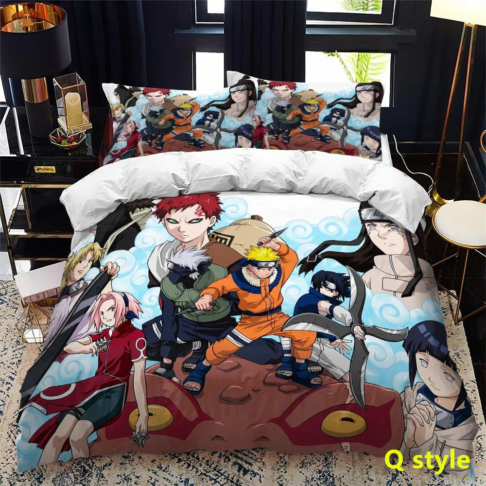 Naruto Anime Bedding Set, 3D Print Duvet Cover with Pillowcases, Akatsuki Red Cloud Comforter Cover Set, Soft Microfiber Bed Sheets, Bedroom Decor Gift for Naruto Fans